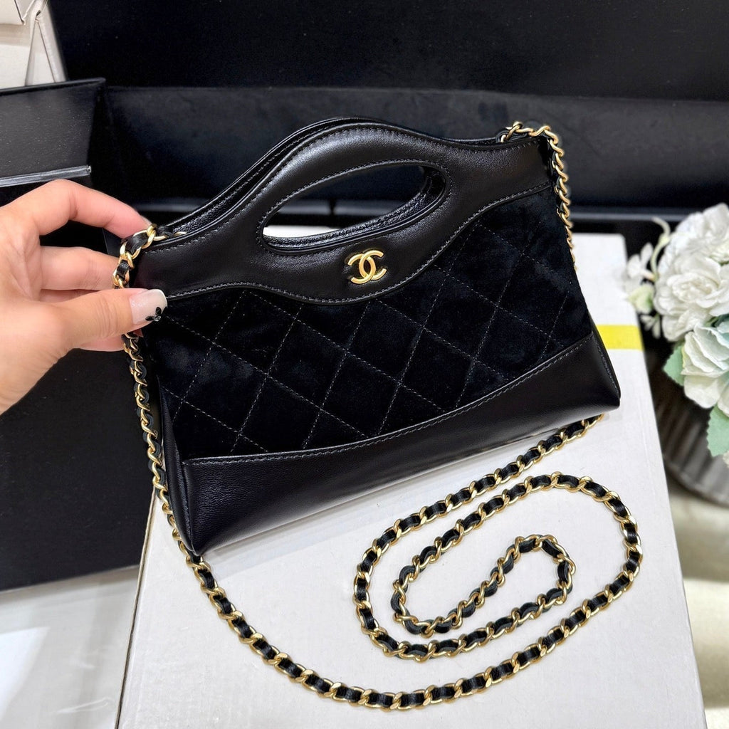 Chanel 25S Mini Shopping Bag 20 in Black Suede Calfskin