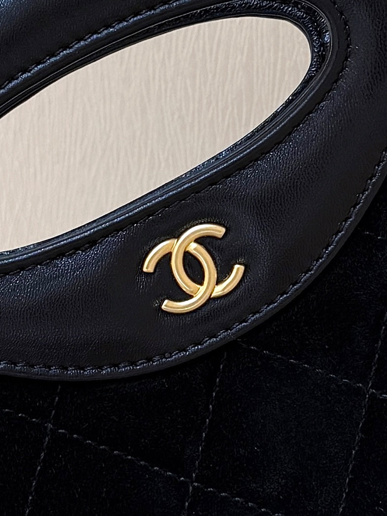 Chanel 25S Mini Shopping Bag 20 in Black Suede Calfskin