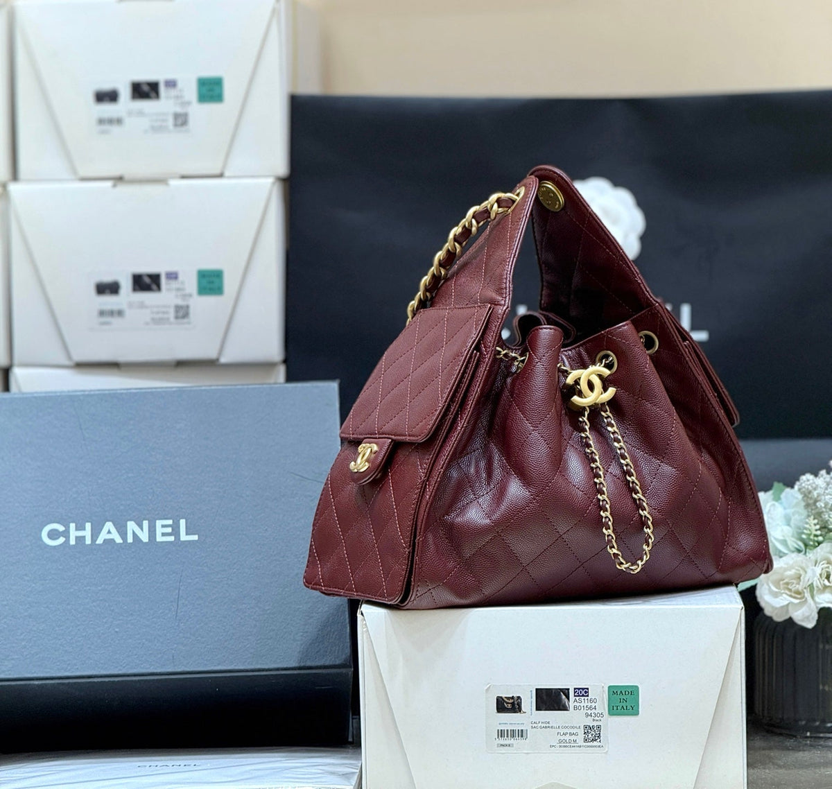 Chanel 25S Handbag in Rosso Ancora Red 30 Grained Calfskin Gold Hardware