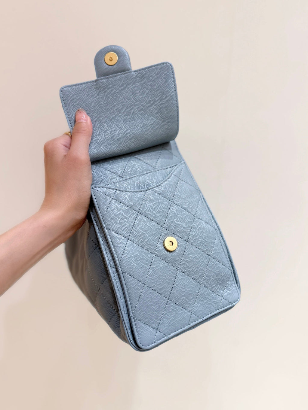 Chanel 25S Handbag in Light Blue 30 Grained Calfskin Gold Hardware