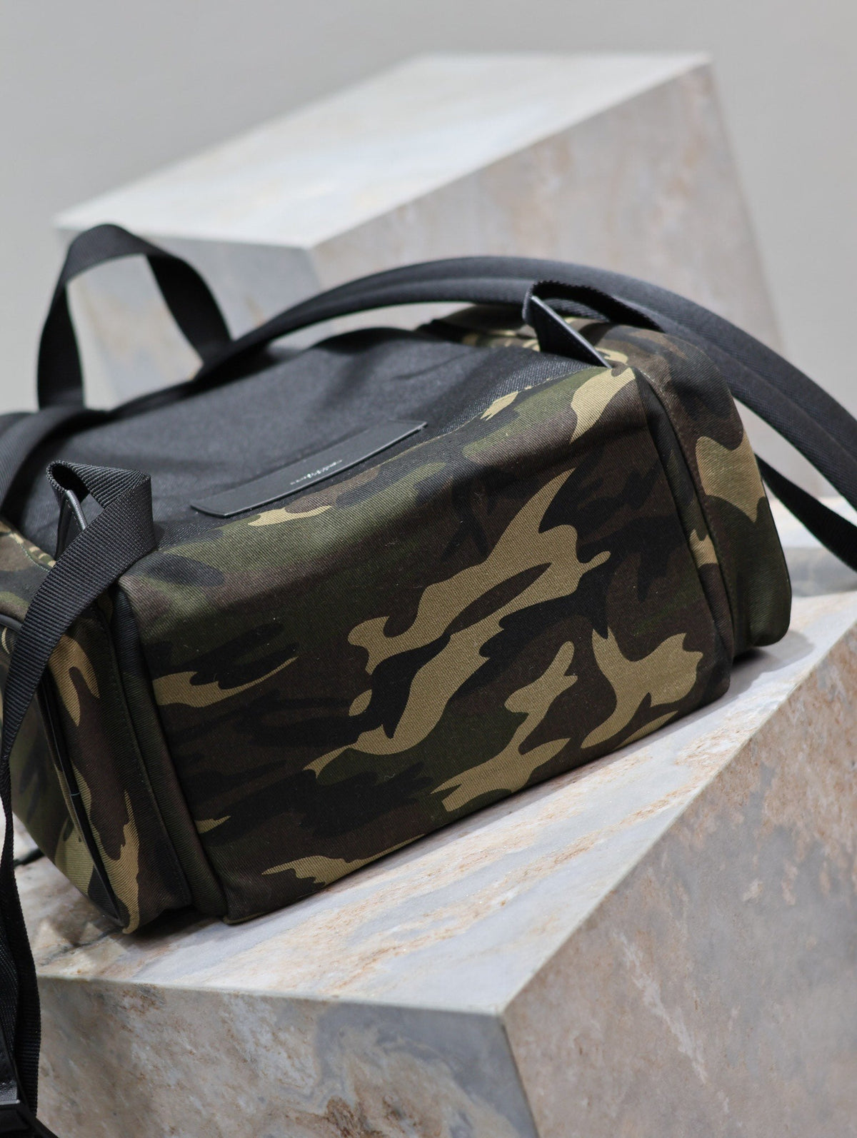 Saint Laurent City Multi-Pocket Backpack 42 in Camouflage Pattern Nylon and Black Calfskin