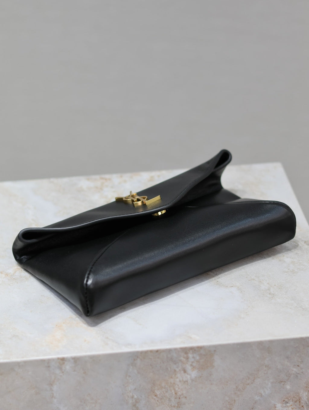 Saint Laurent Envelope Clutch 21 in Black Calfskin