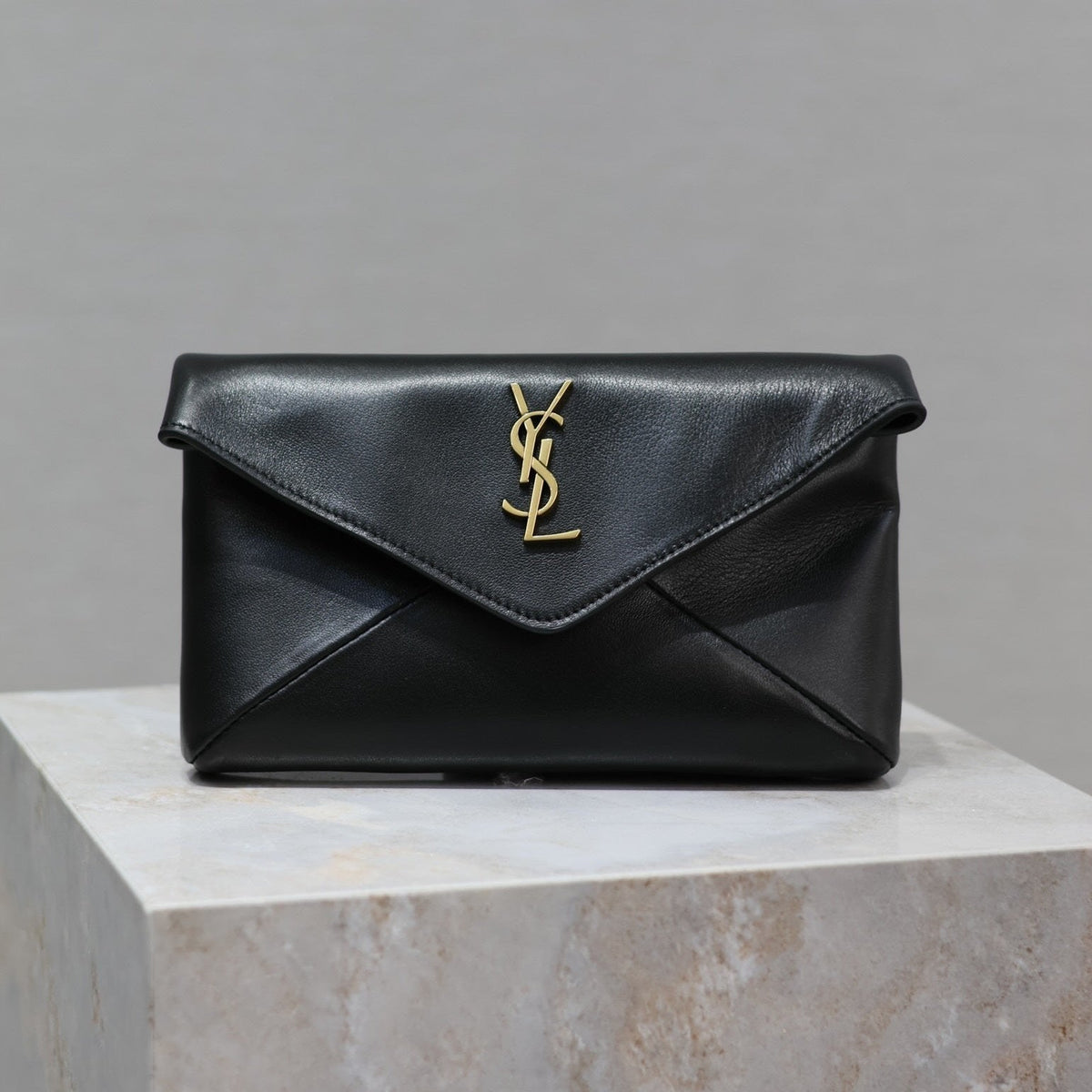 Saint Laurent Envelope Clutch 21 in Black Calfskin