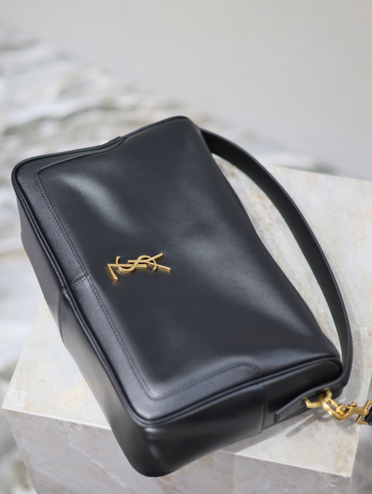 Saint Laurent Camera Supple Bag 28 in Black Smooth Lambskin Gold Hardware