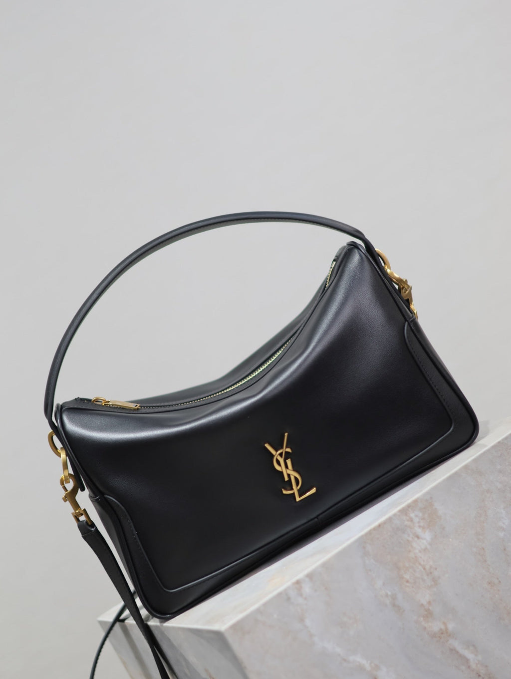 Saint Laurent Camera Supple Bag 28 in Black Smooth Lambskin Gold Hardware