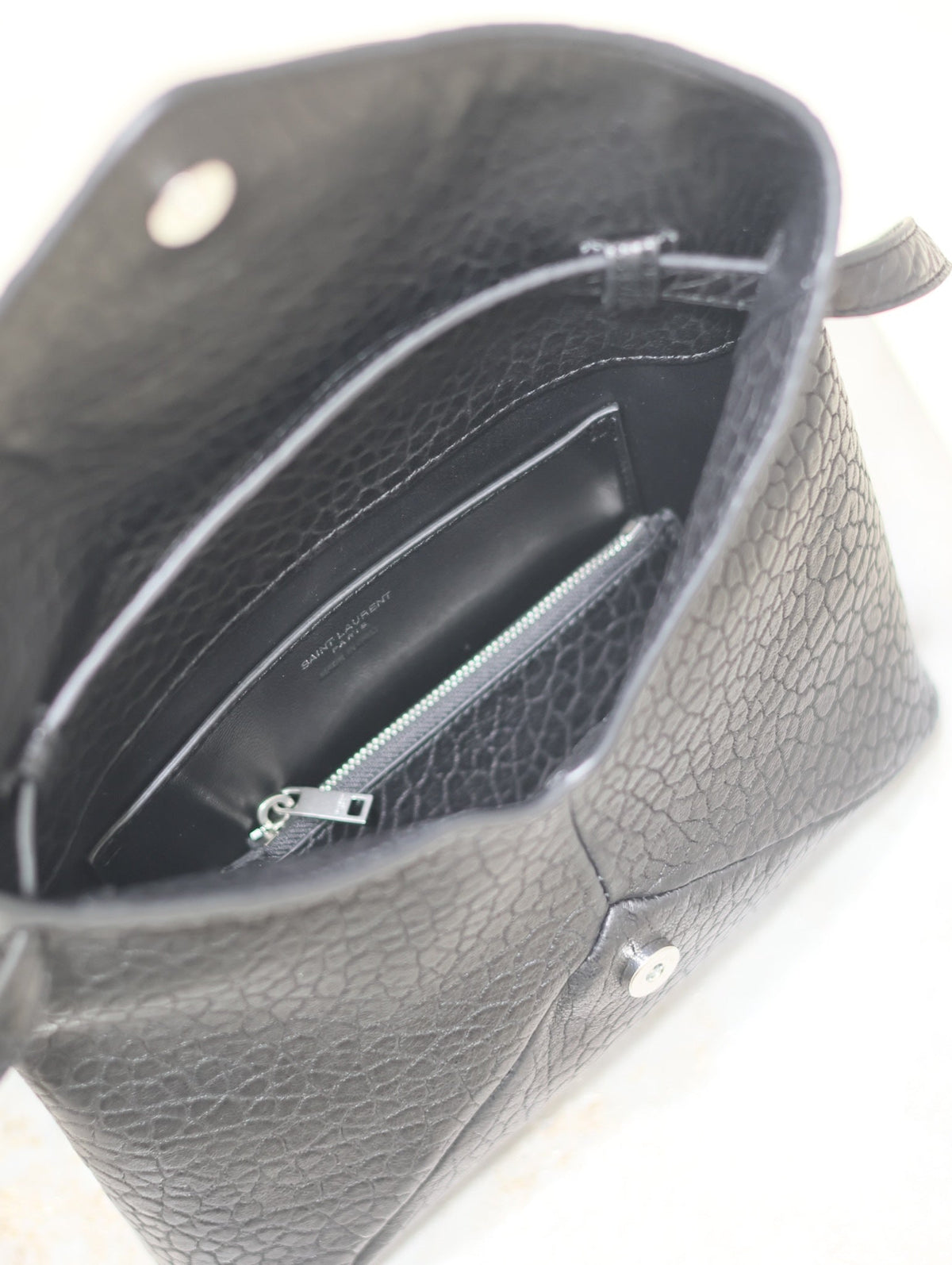 Saint Laurent Envelope Chain Bag 23 in Black Elephant Texture Lambskin Silver Logo