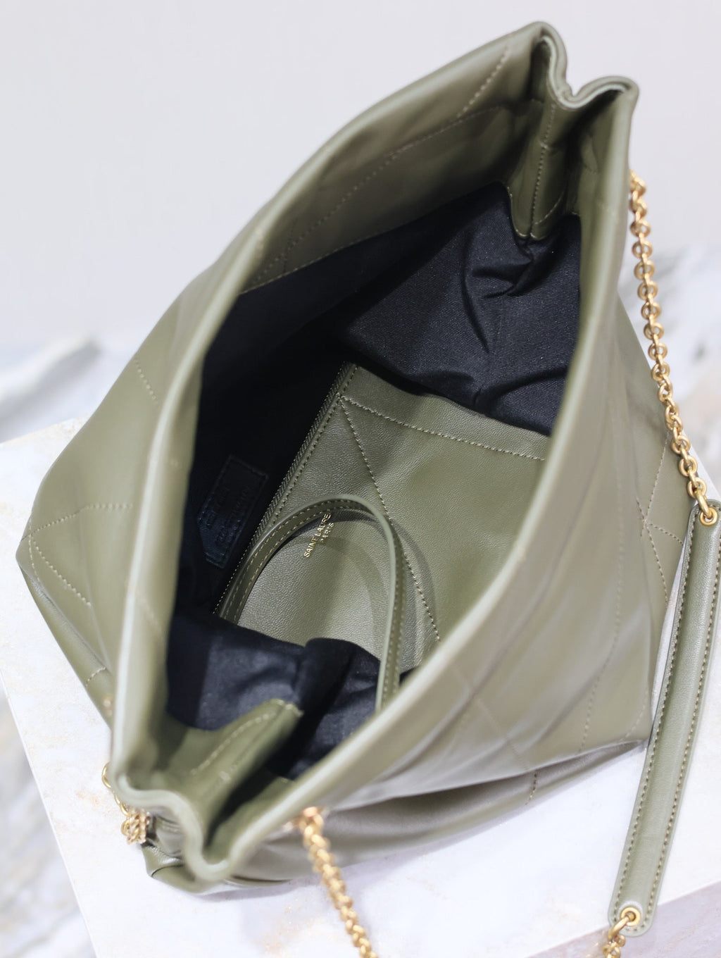 Saint Laurent Jamie Pochon 38 in Army Green Lambskin Gold Hardware Bag