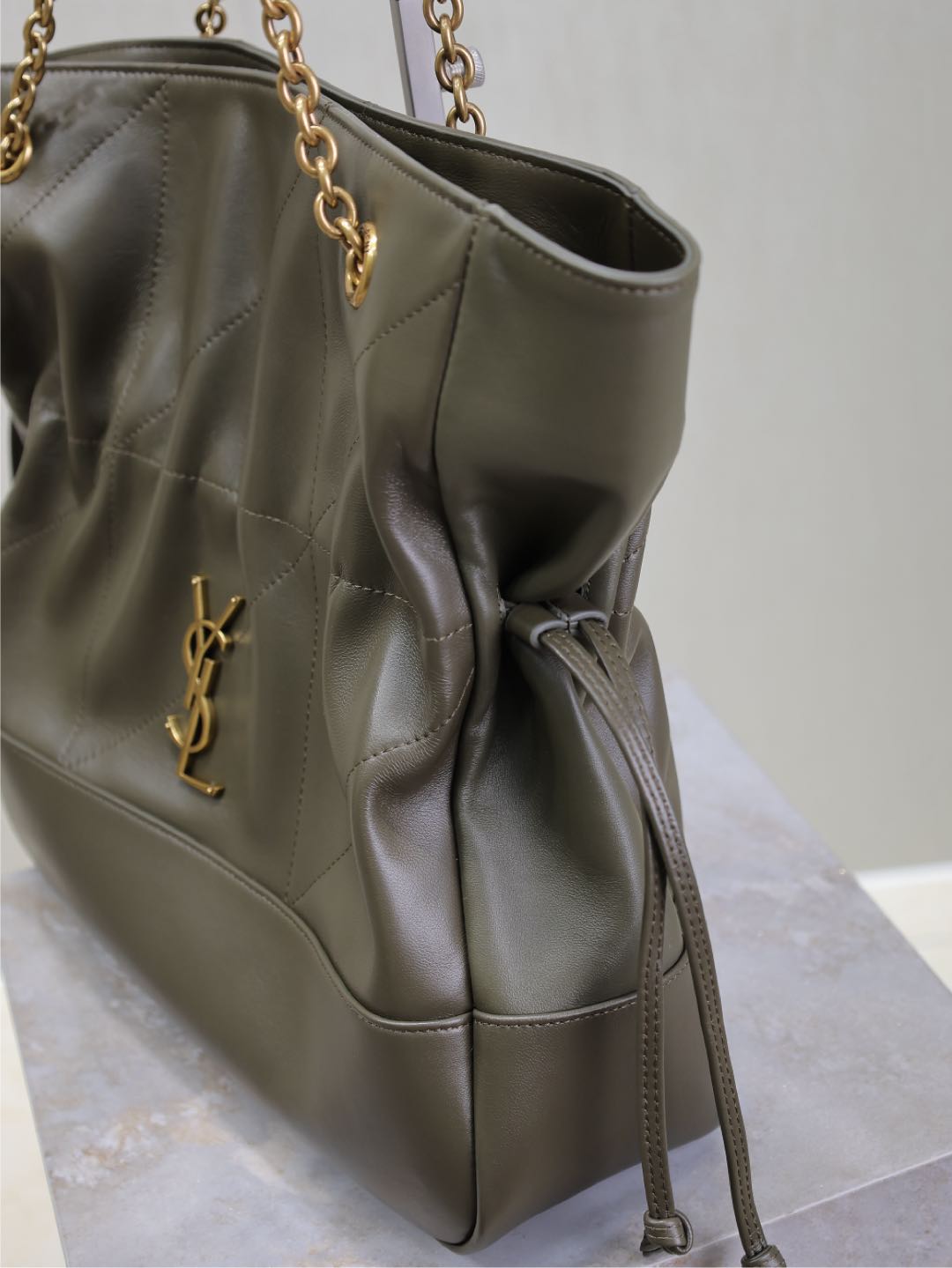 Saint Laurent Jamie Large Pochon 34 in Uniform Green Lambskin Copper Hardware Bag