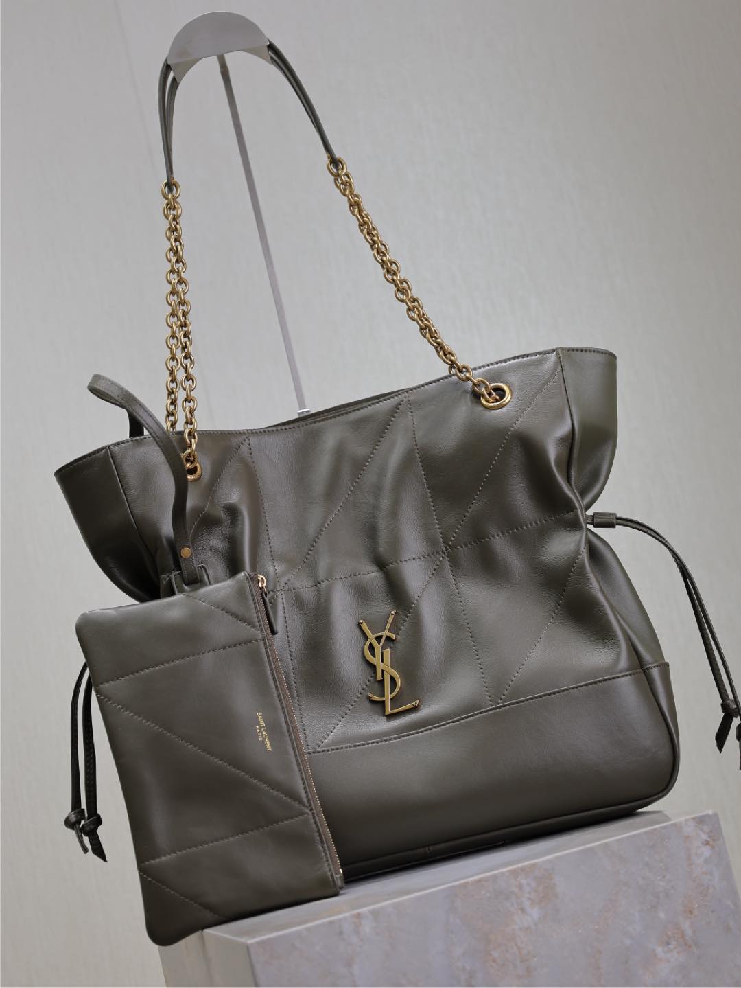 Saint Laurent Jamie Large Pochon 34 in Uniform Green Lambskin Copper Hardware Bag