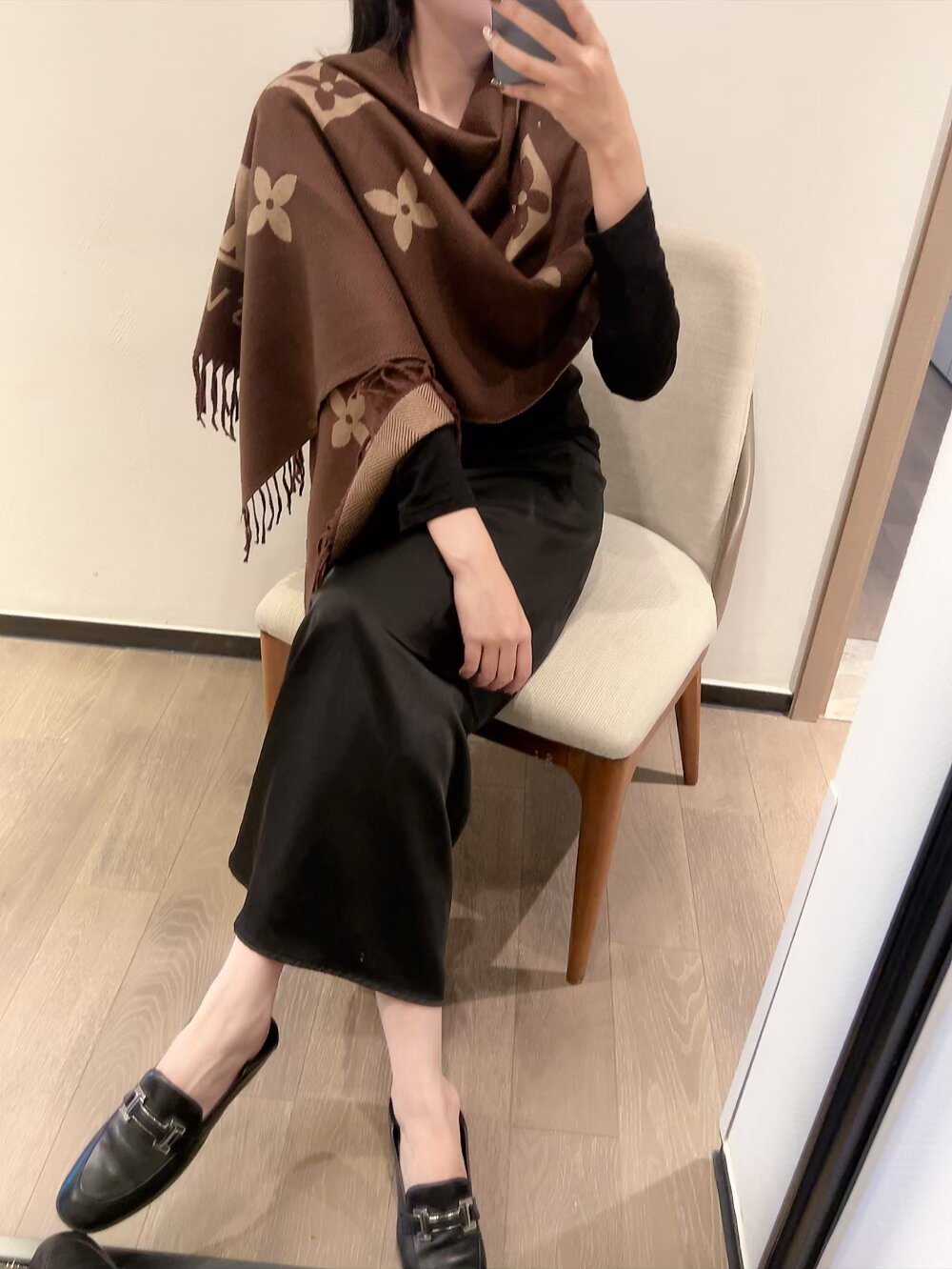 Louis Vuitton Fringed Monogram Scarf — model