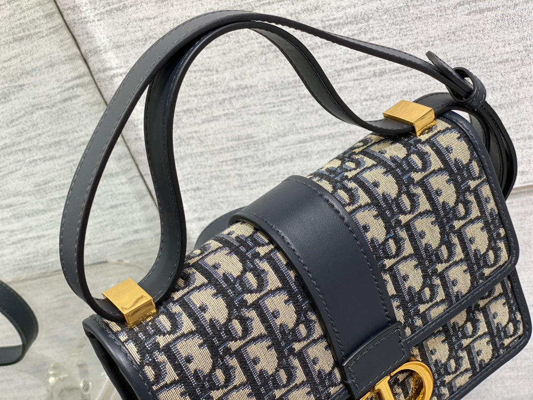 Dior 30 Montaigne 21cm Blue Oblique Embroidery Bag