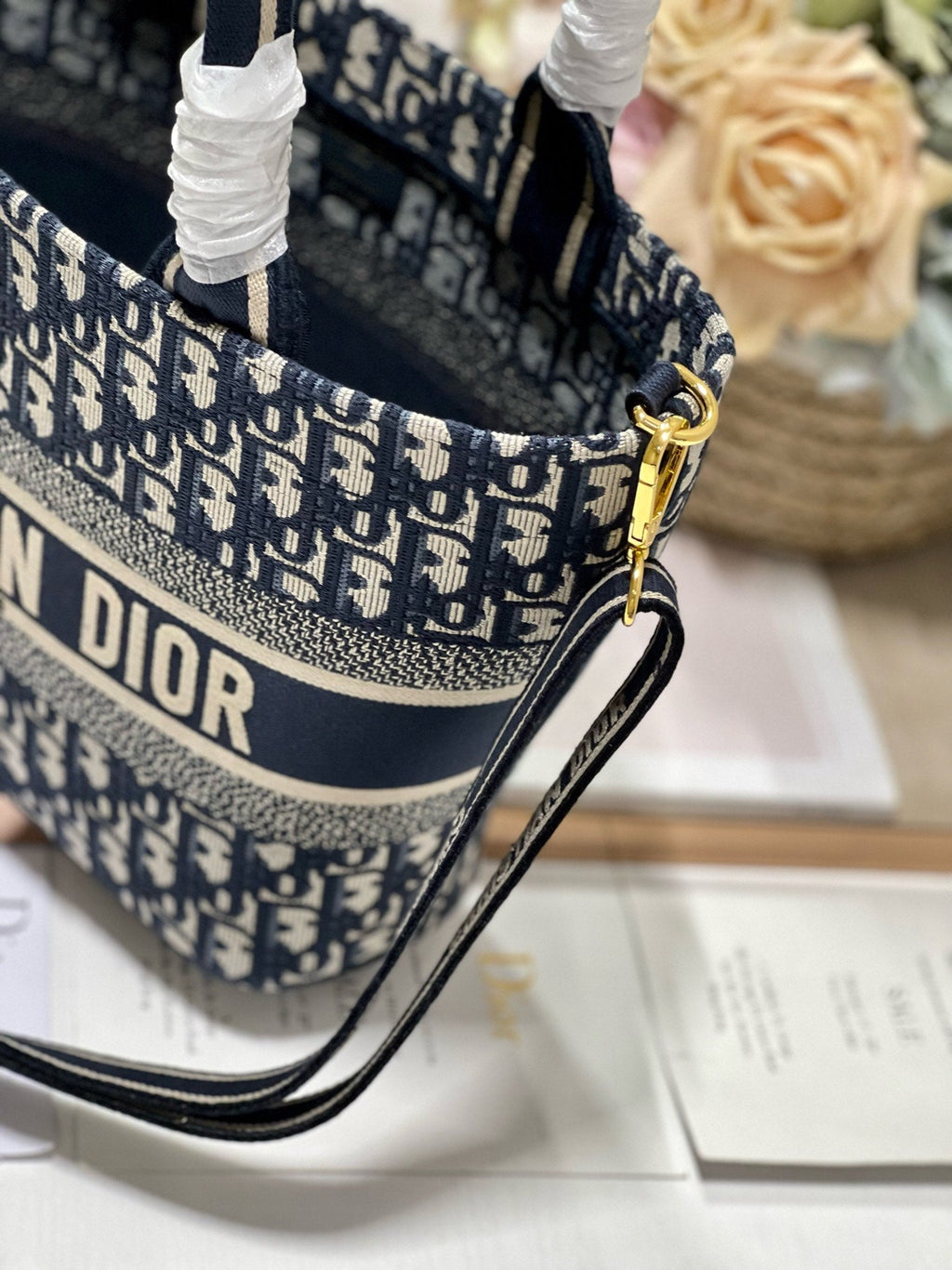Dior CD New Basket Bag Blue Oblique Embroidery