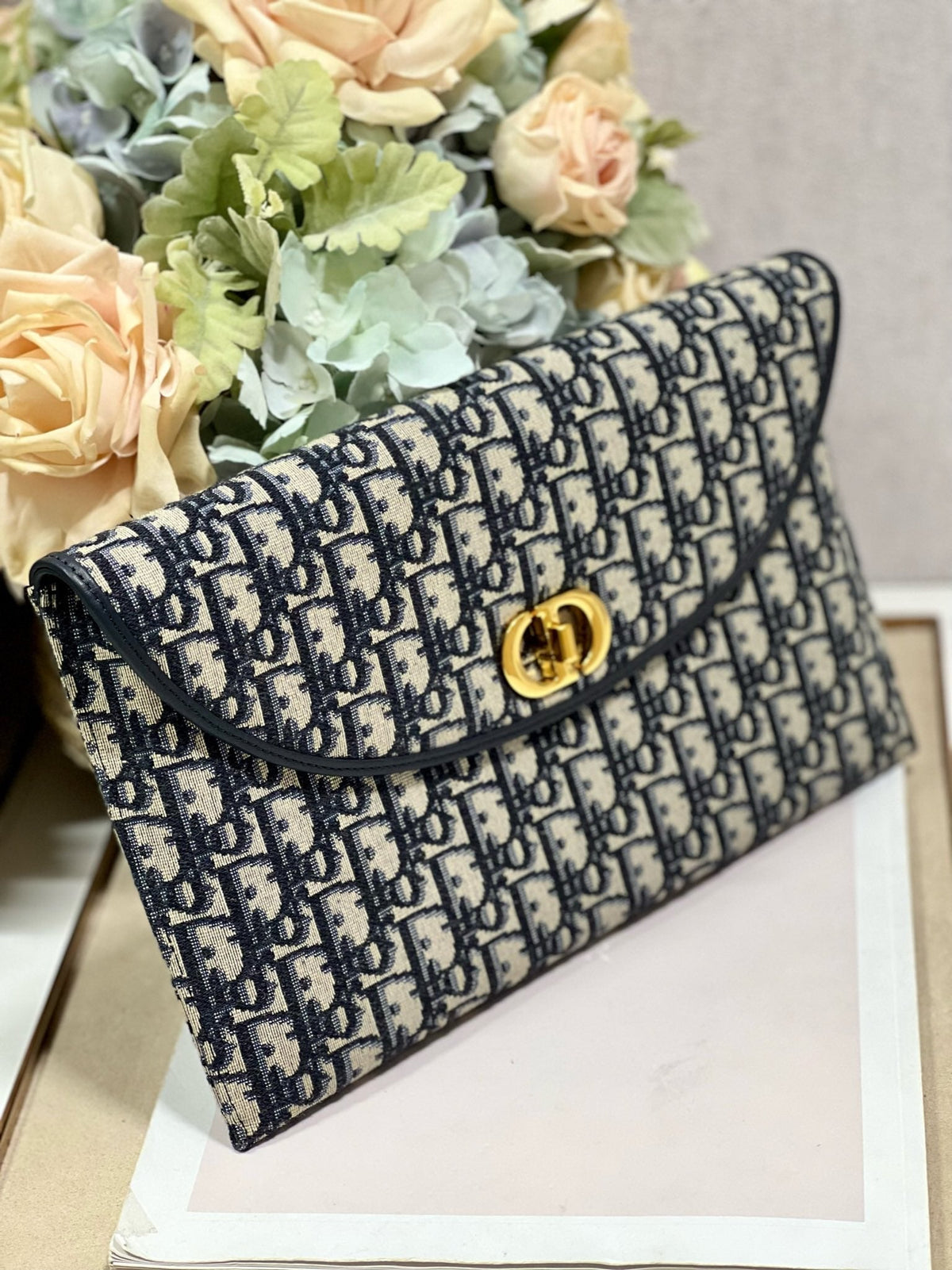 Dior 30 Montaigne 30cm Blue Oblique Embroidery Bag