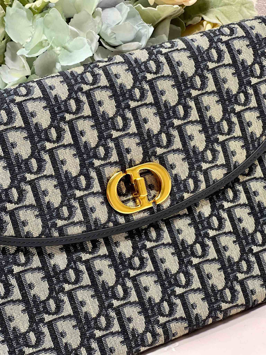 Dior 30 Montaigne 30cm Blue Oblique Embroidery Bag